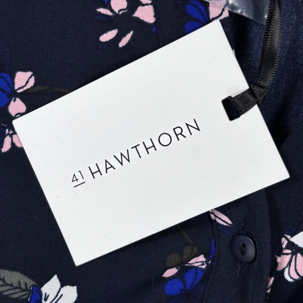 41 Hawthorn Womens Navy Blue Floral Sleeveless Dress L WGW70390 Elastic Waist - Picture 3 of 11